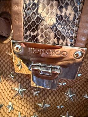Jimmy Choo Brown Snake-Embossed Leather Shoulder Bag with Gold Stars